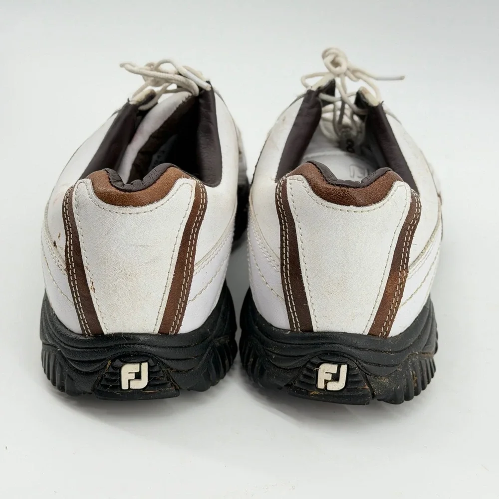 FootJoy Contour Series 54043 Mens Golf Shoes White Brown Leather Size 8 M Spiked